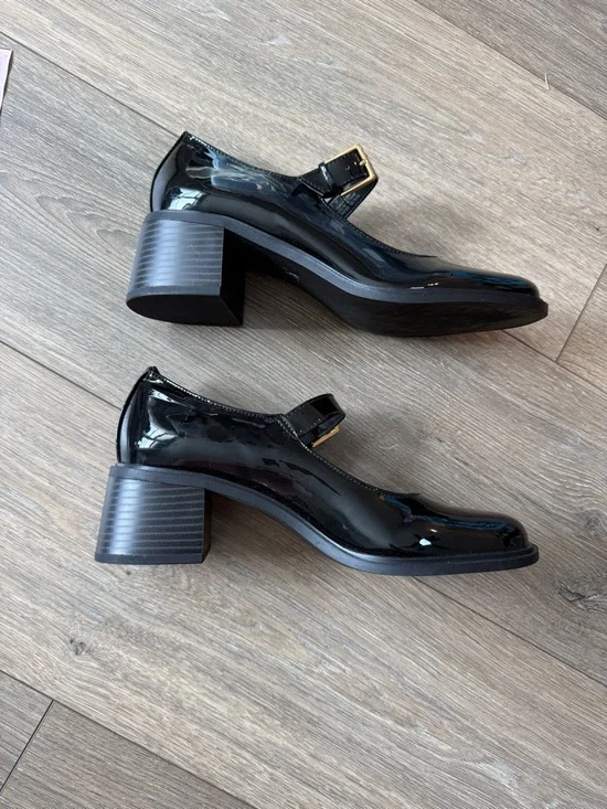 Zara Black Patent Mary Jane Block Heel Shoes - Picture 9 of 13